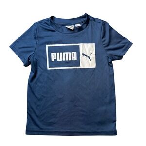 Puma T-Shirt Kids 24M Navy Blue Logo Graphic Activewear Polyester Short Sleeve